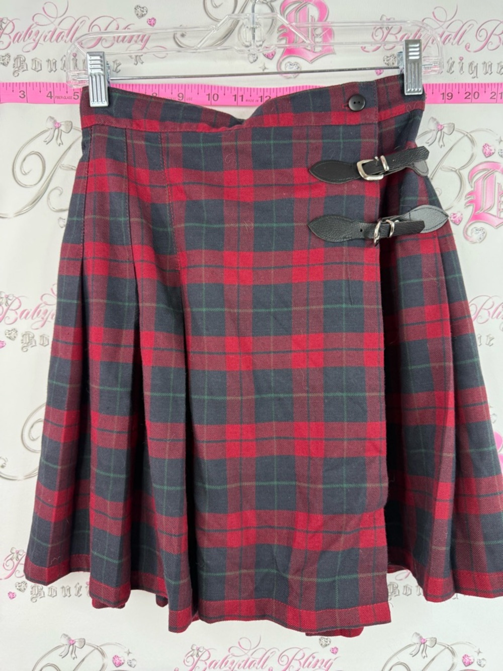 California girl skirt Red & Black Plaid vintage skater Skirt with Buckle Details